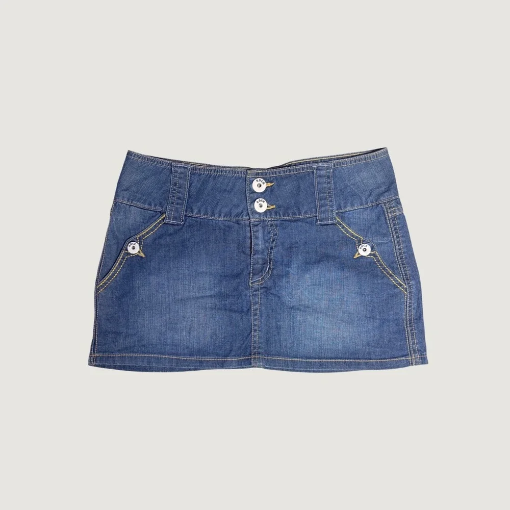 Y2K Denim Rock Low Rise Denim Mini Skirt Blue Embroidered Heart #16